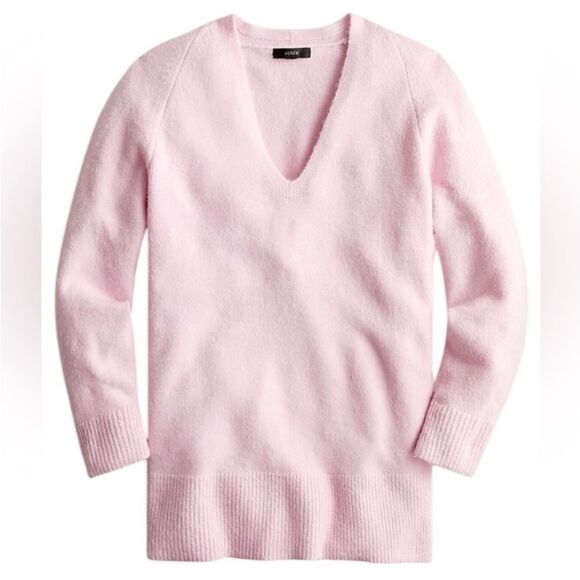 J Crew Stretch-wool V-neck tunic sweater NEW with tags Medium Pink #BB400 - Picture 1 of 13